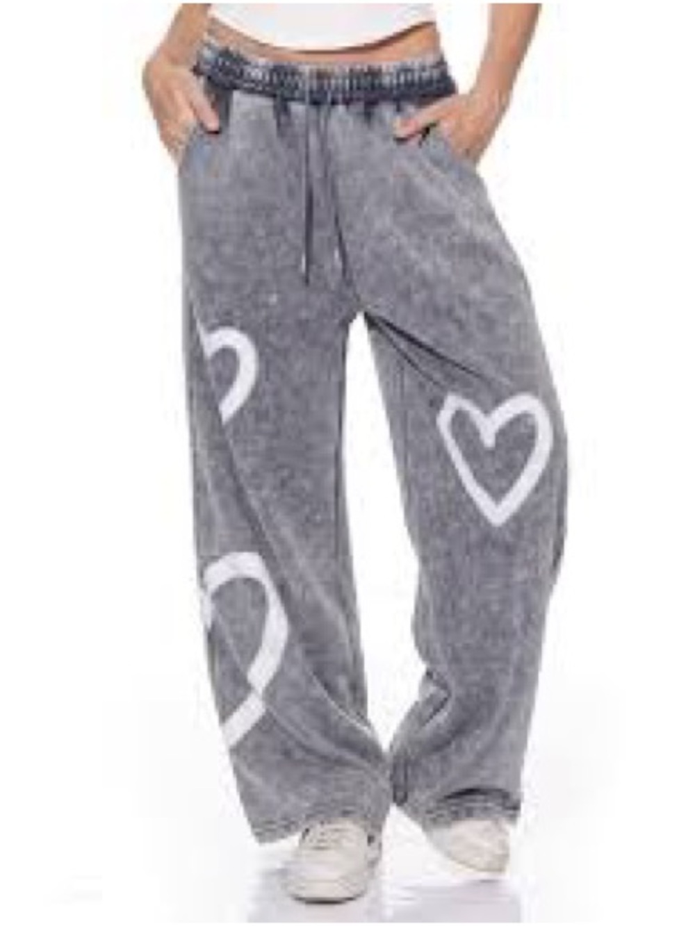 Gray Lounge Sweatpants with White Heart Prints